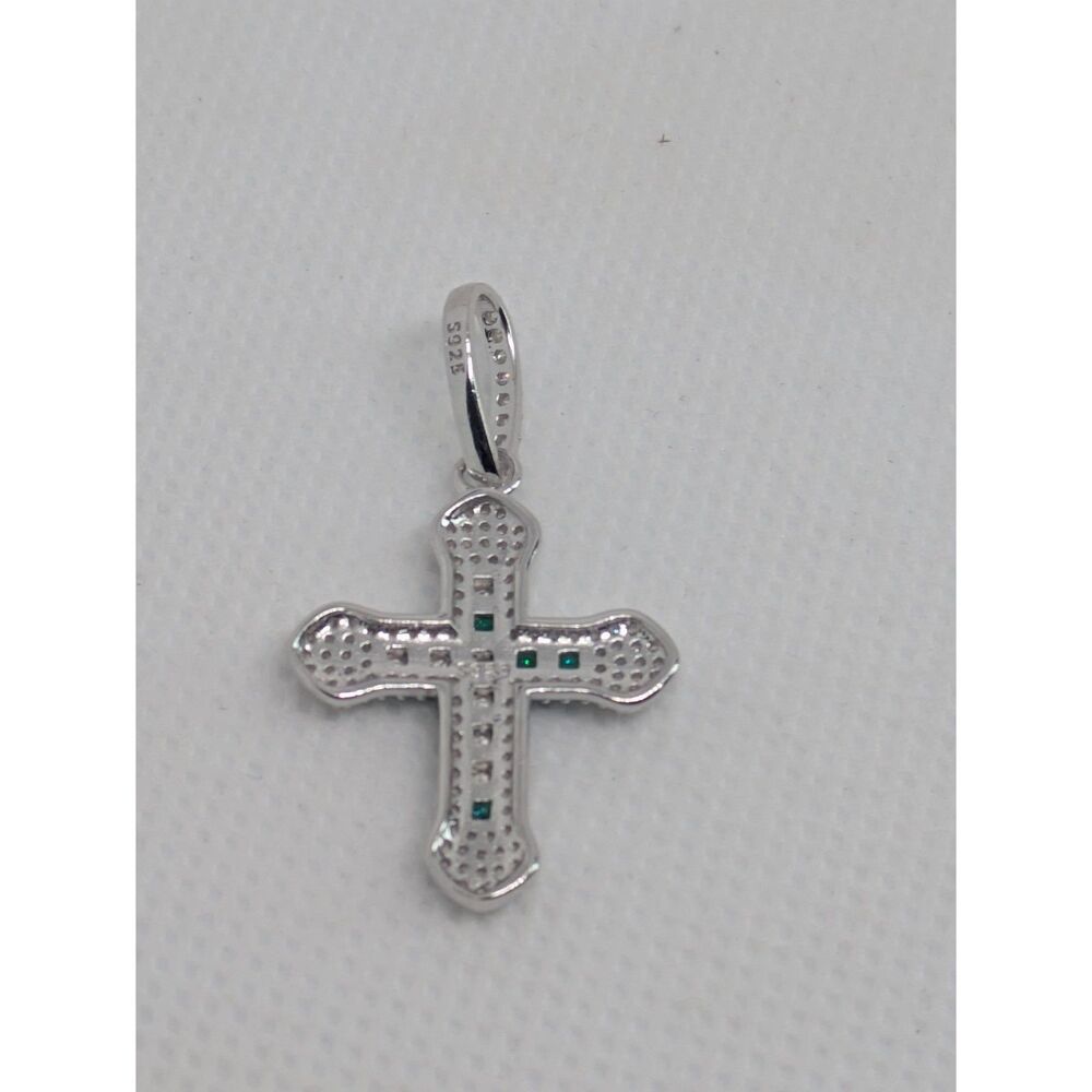 Brand New Green Emerald Moissanite Cross Pendant 925 Silver iced Unisex - Picture 7 of 8